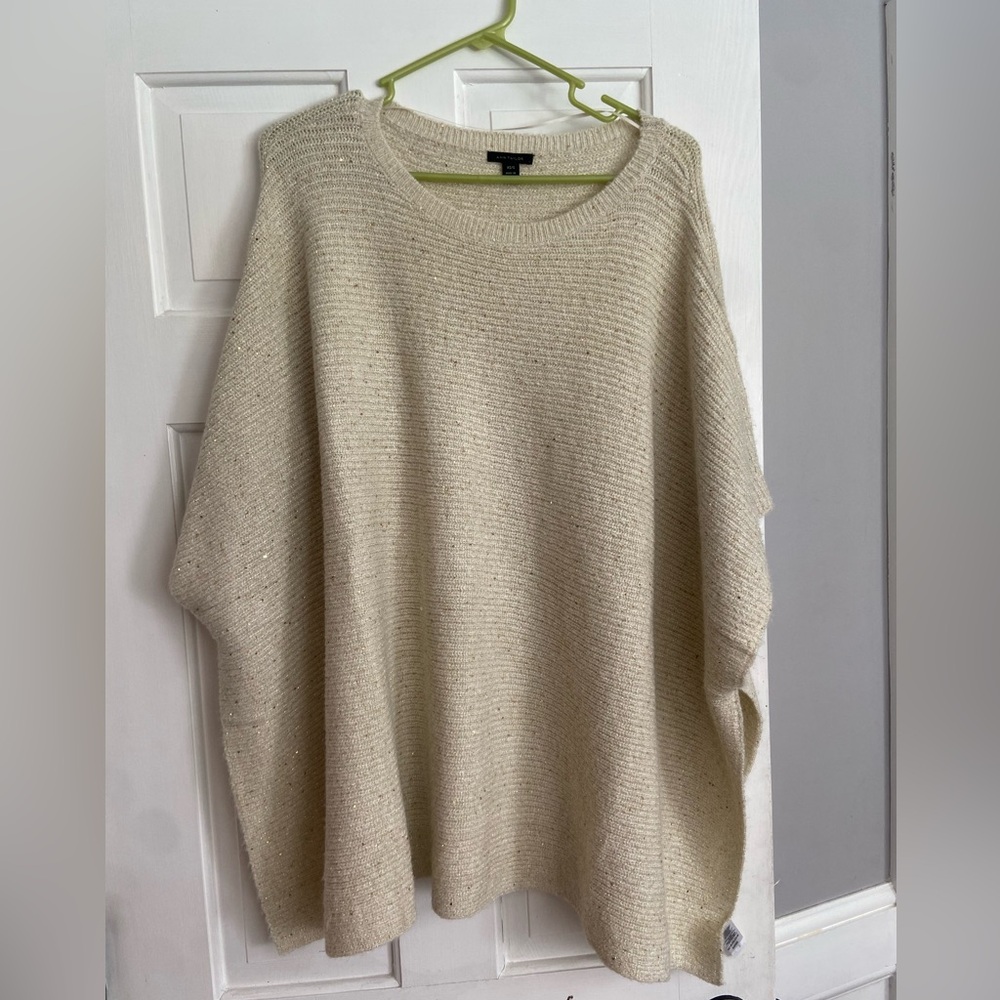 NWOT Ann Taylor poncho style gold sweater + gold sequins